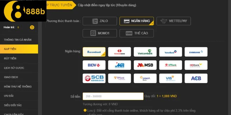 NẠP TIỀN 888B 04 bước nạp tiền 888B an toàn, tiện lợi và nhanh chóng nhất.